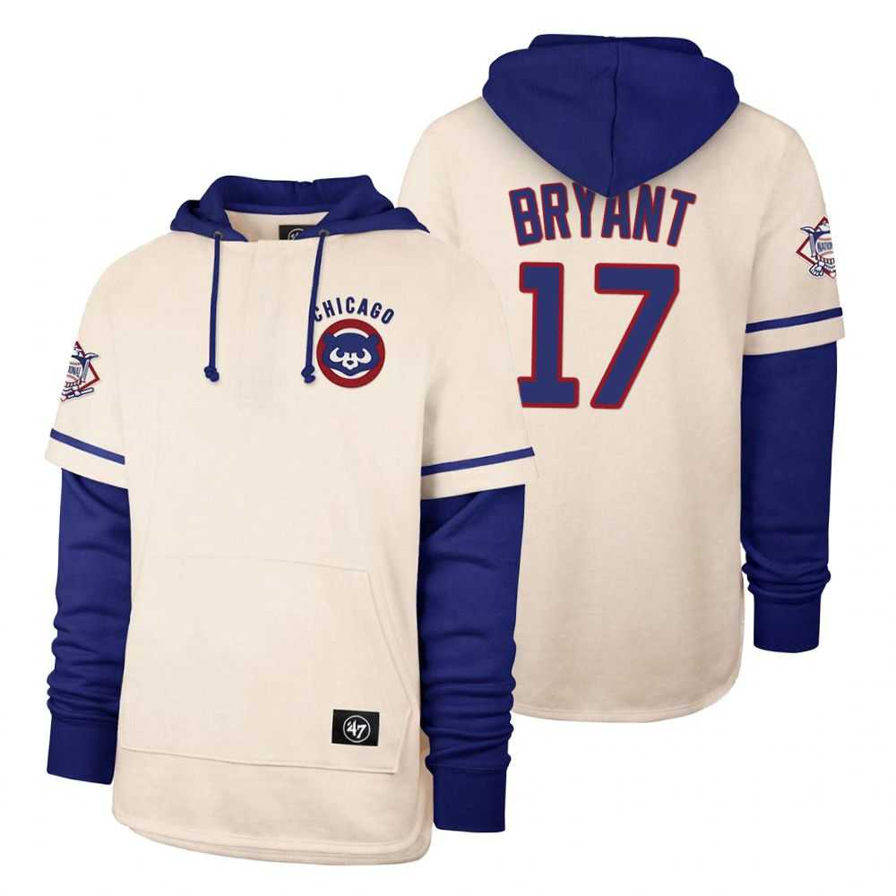 Men Chicago Cubs 17 Bryant Cream 2021 Pullover Hoodie MLB Jersey